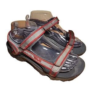Teva Sandals Womens 7 Tanza Sports Strappy Hiking 1093489Y Grey Red Fabric Flats